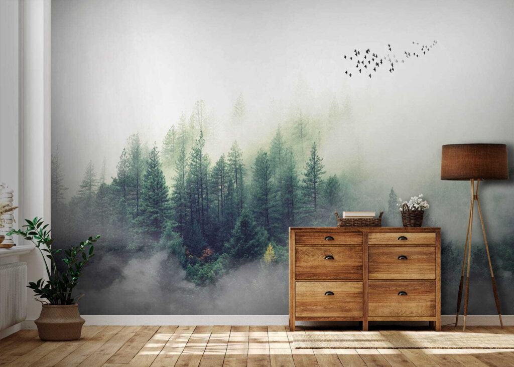 Birds flying over a forest Birds flying over a forest