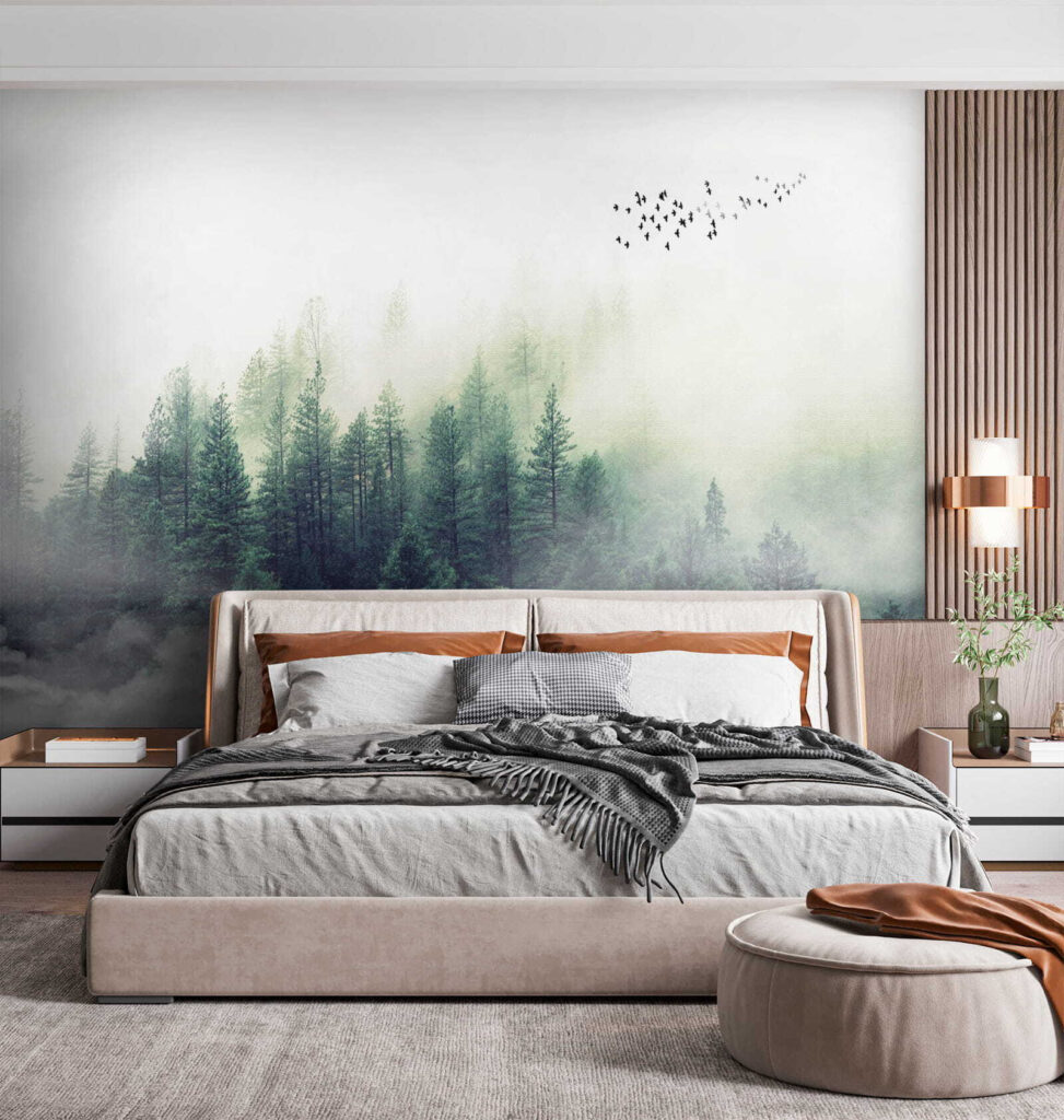 Birds flying over a forest Birds flying over a forest