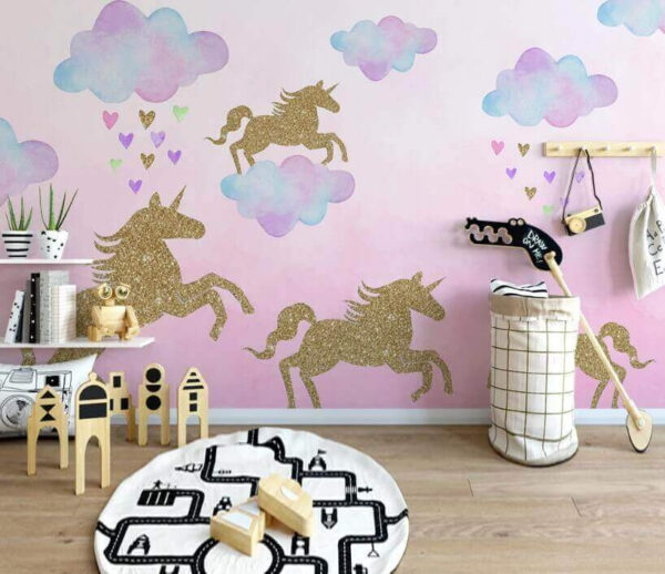 Fotótapéta Fotótapéta Egyszarvúak és felhők szívvel és szívvel (Cikkszám: u08375)