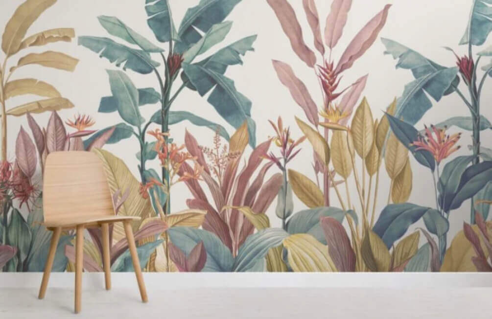 Wallpaper with plants and flowers
