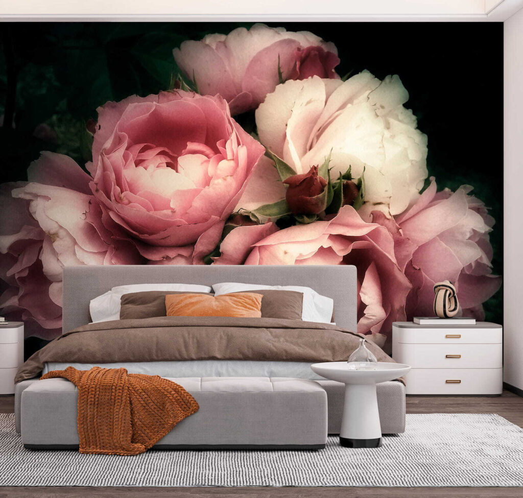 Group of pink and white roses