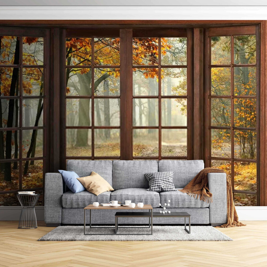 Window with trees and a path through it