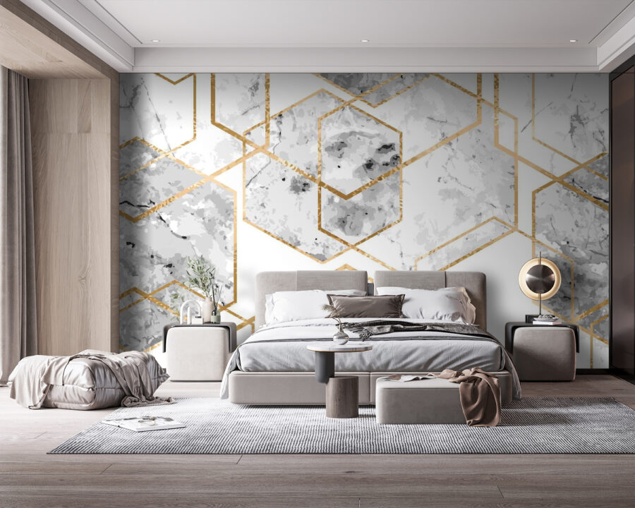 Elegáns hatszögletű márványmintás design.