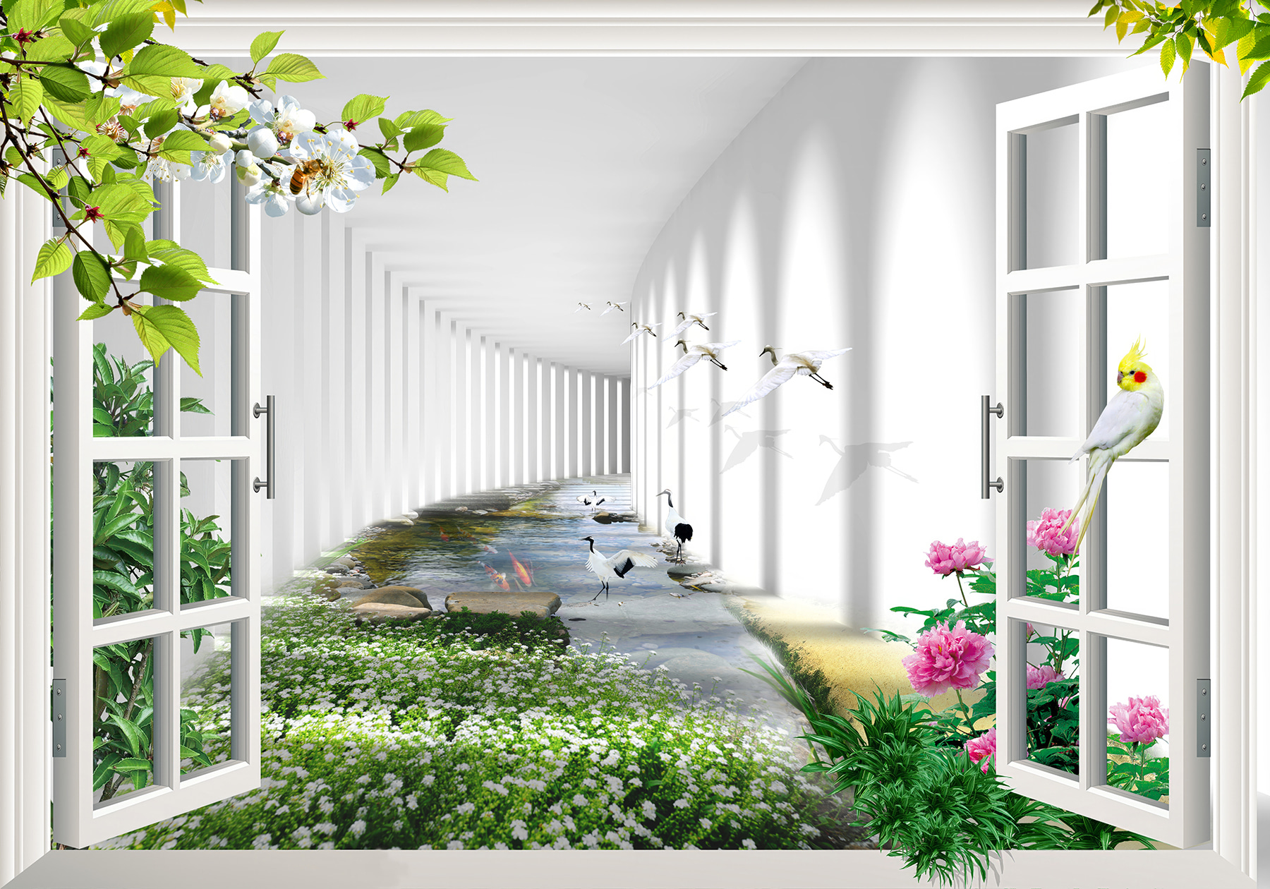 Ablak egy tóra és virágokra néző ablakkal u06326p - Ablak egy tóra és virágokra néző ablakkal - tegory