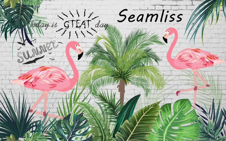 Fal flamingókkal és pálmafákkal Fal flamingókkal és pálmafákkal