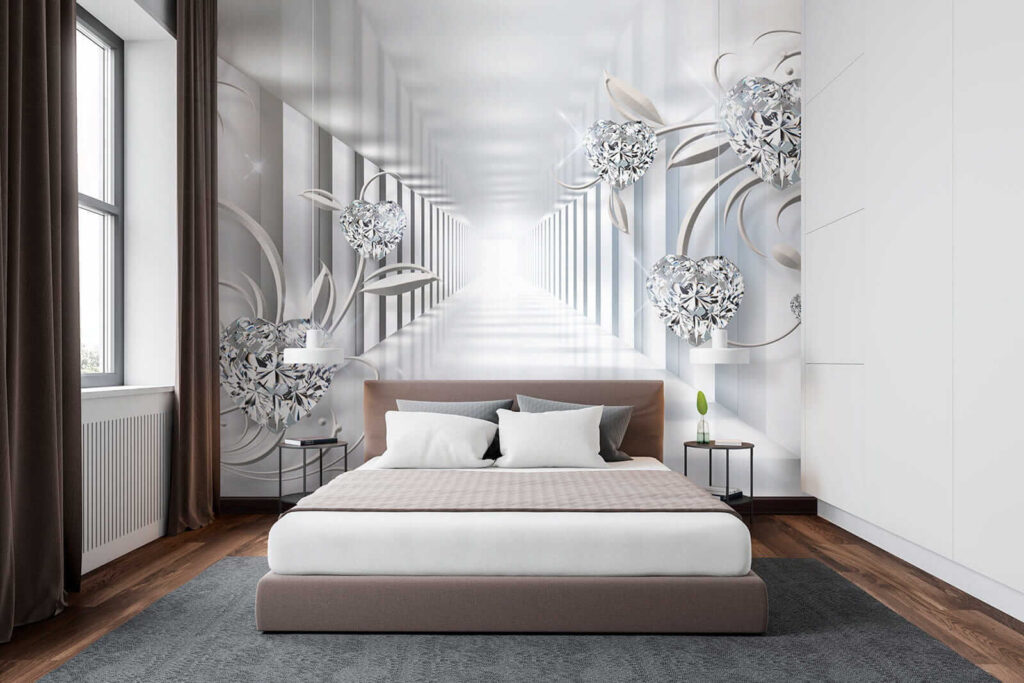 White hallway with diamonds and flowers White hallway with diamonds and flowers