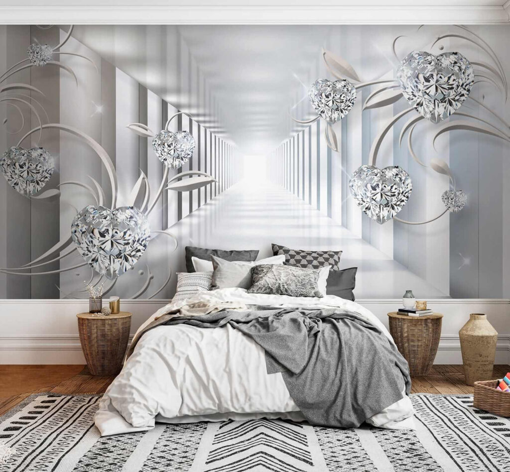 White hallway with diamonds and flowers White hallway with diamonds and flowers