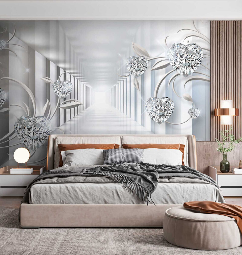 White hallway with diamonds and flowers White hallway with diamonds and flowers