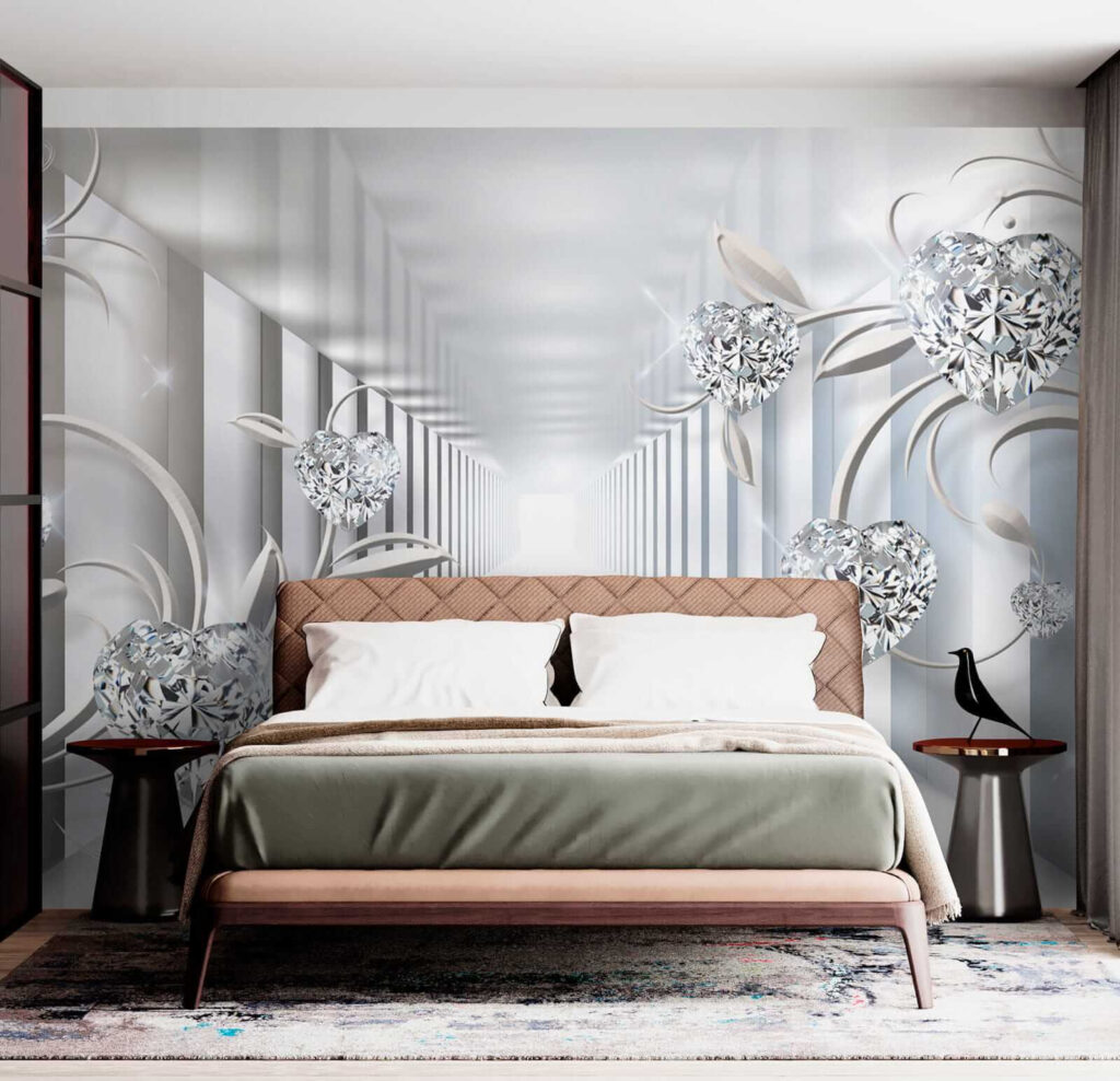 White hallway with diamonds and flowers White hallway with diamonds and flowers