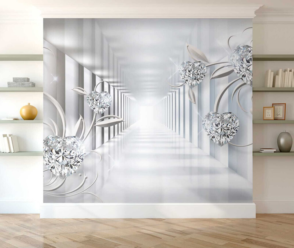 White hallway with diamonds and flowers White hallway with diamonds and flowers