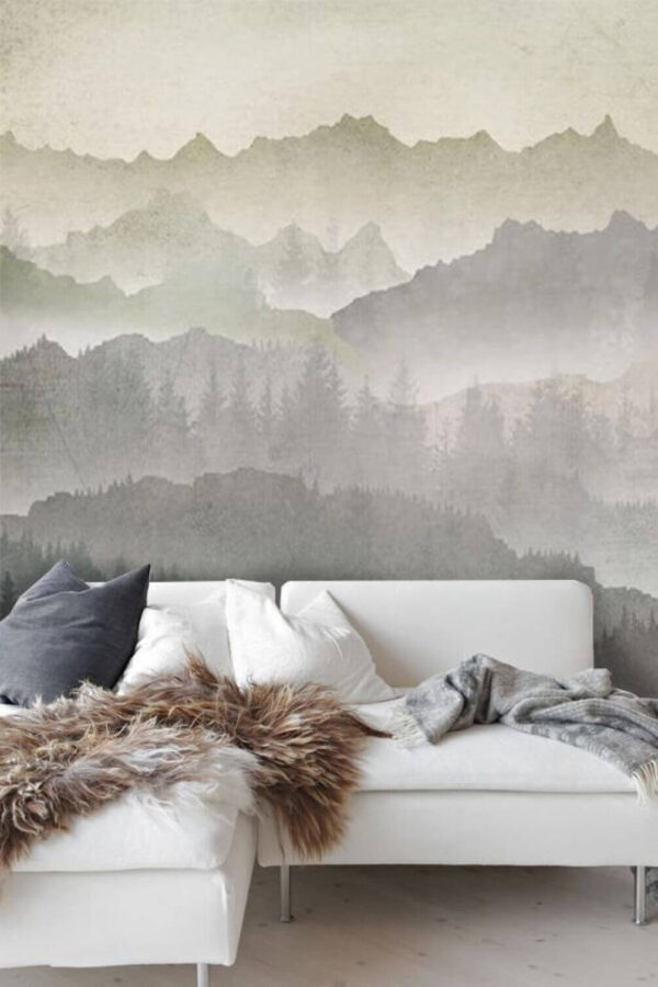 Madarak repülnek egy hegyvonulat felett Fotótapéta Madarak repülnek egy hegyvonulat felett