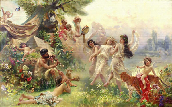 Festmény emberek táncolnak egy erdőben Festmény emberek táncolnak egy erdőben