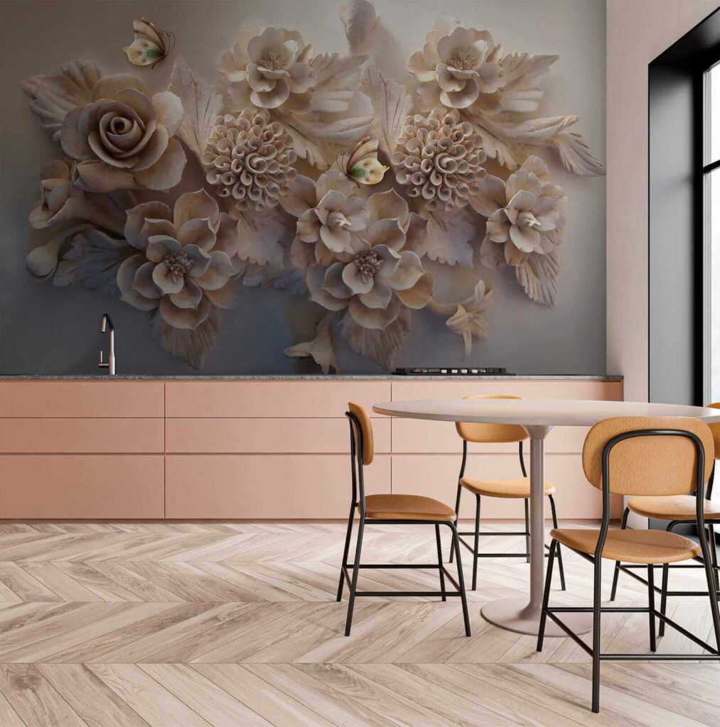 Group of white flowers and butterflies Group of white flowers and butterflies