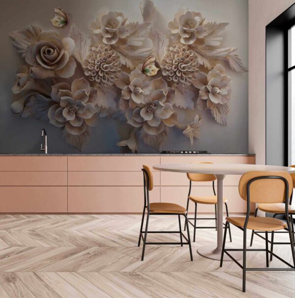 Group of white flowers and butterflies Group of white flowers and butterflies