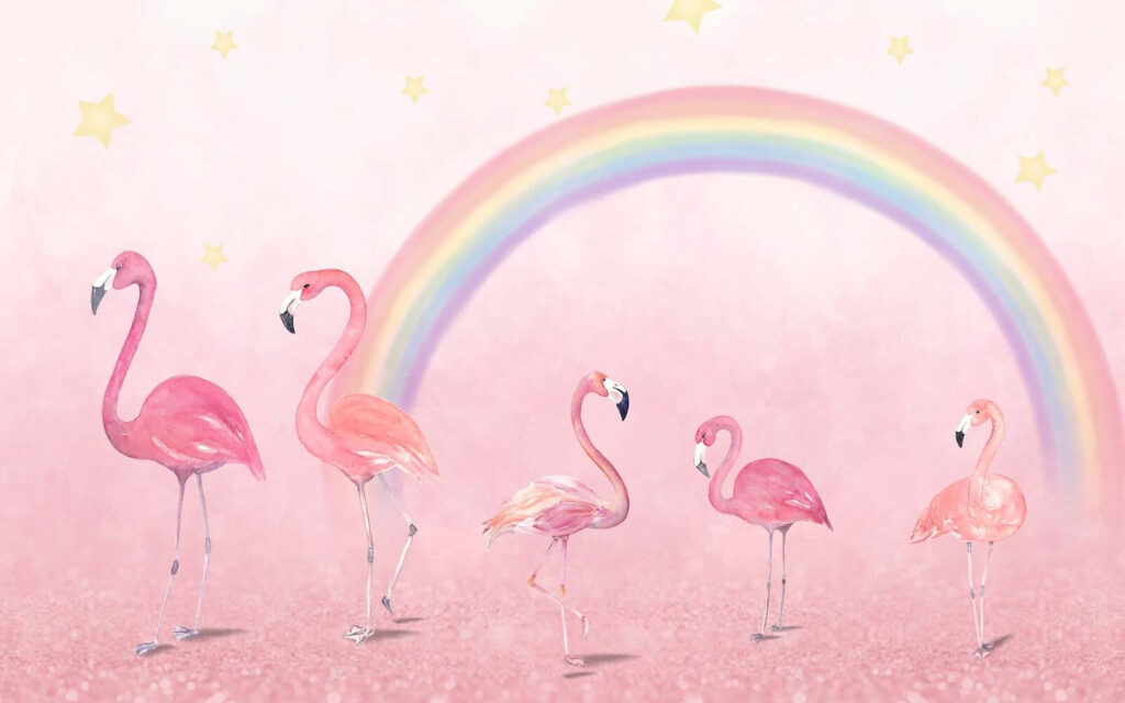 Flamingók csoportja szivárvánnyal Flamingók csoportja szivárvánnyal