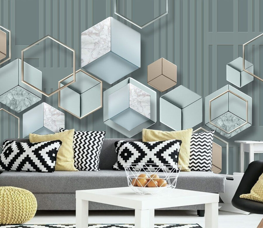 Tapéta hatszögekkel és geometriai formákkal