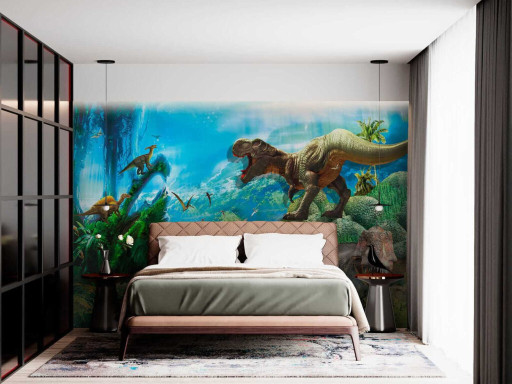 Group of dinosaurs in a forest Group of dinosaurs in a forest