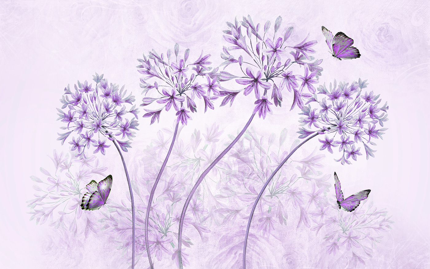 Purple flowers with butterflies on it