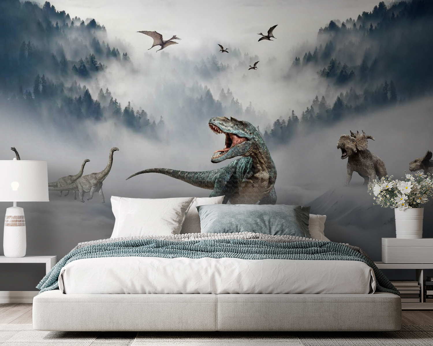 Group of dinosaurs in the snow Group of dinosaurs in the snow