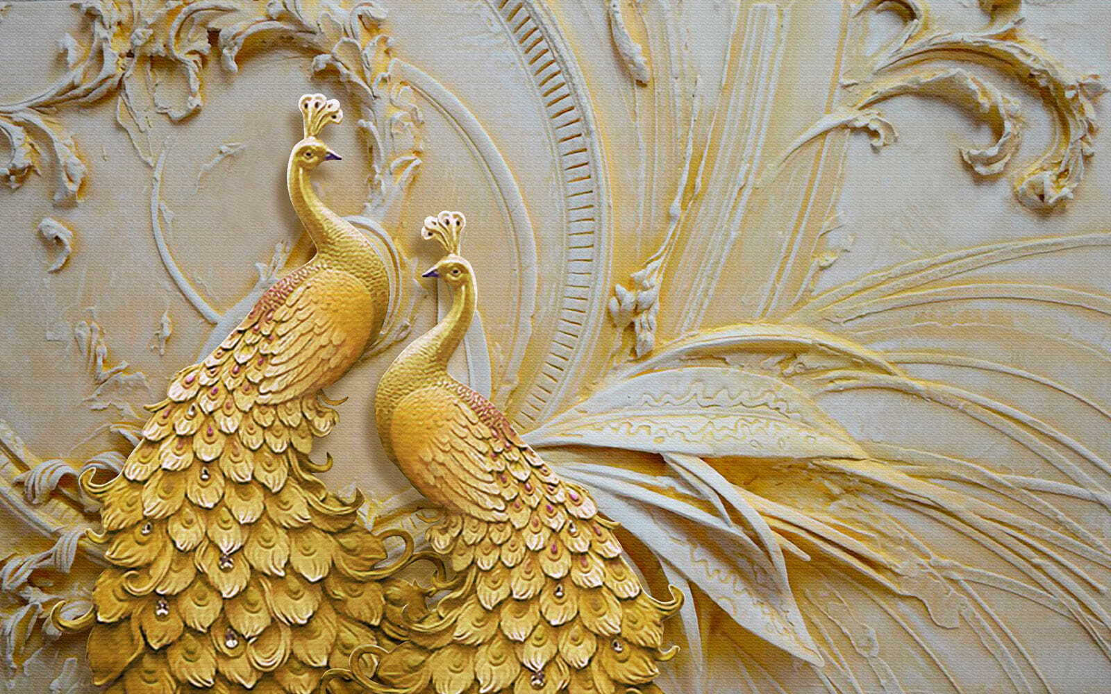 Elegant Peacocks in Ornate Relief Elegant Peacocks in Ornate Relief