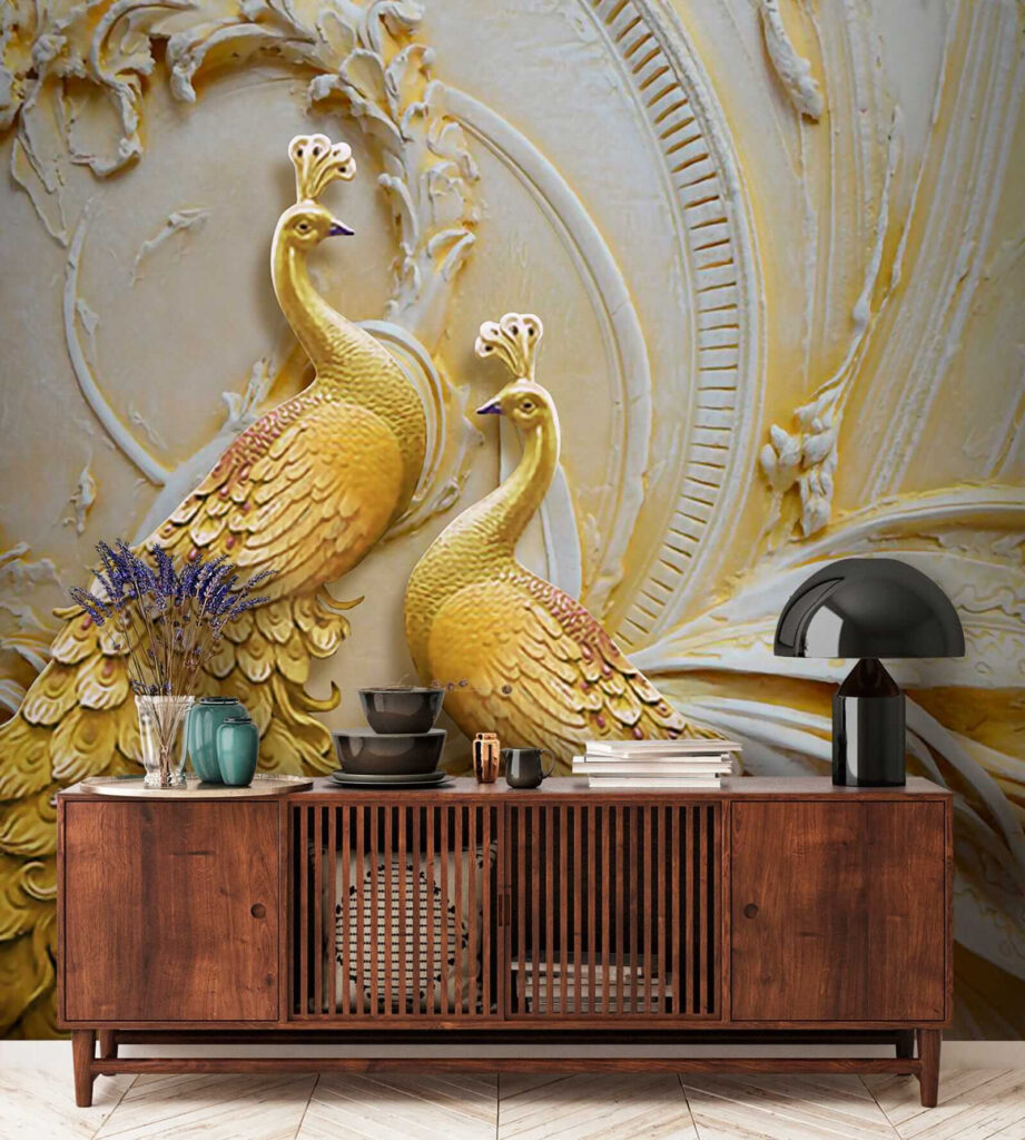 Elegant Peacocks in Ornate Relief Elegant Peacocks in Ornate Relief