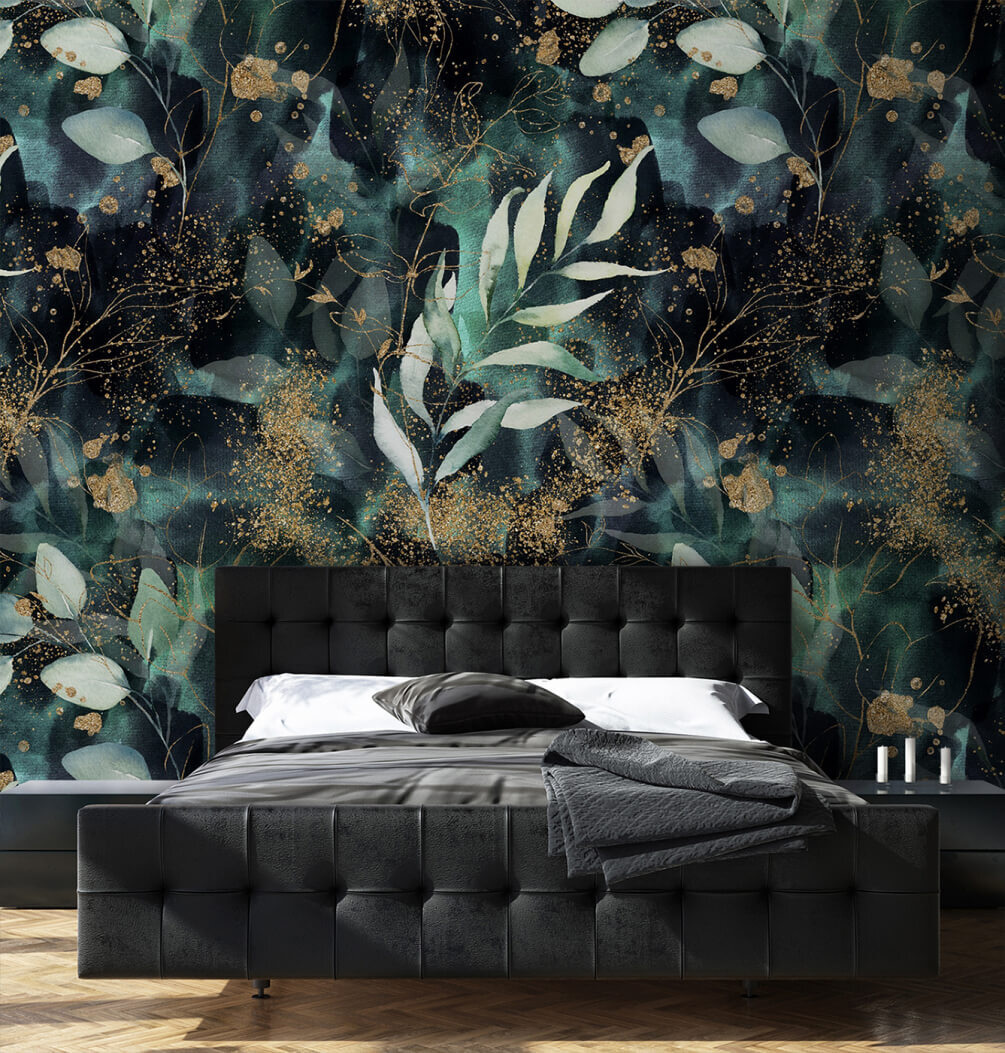 Elegant leaves in sparkling midnight hues Elegant leaves in sparkling midnight hues