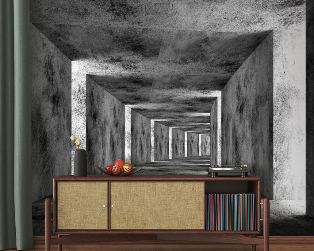 Room with concrete walls and a square ceiling