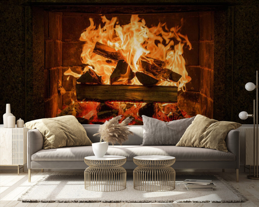 Fire in a fireplace Fire in a fireplace