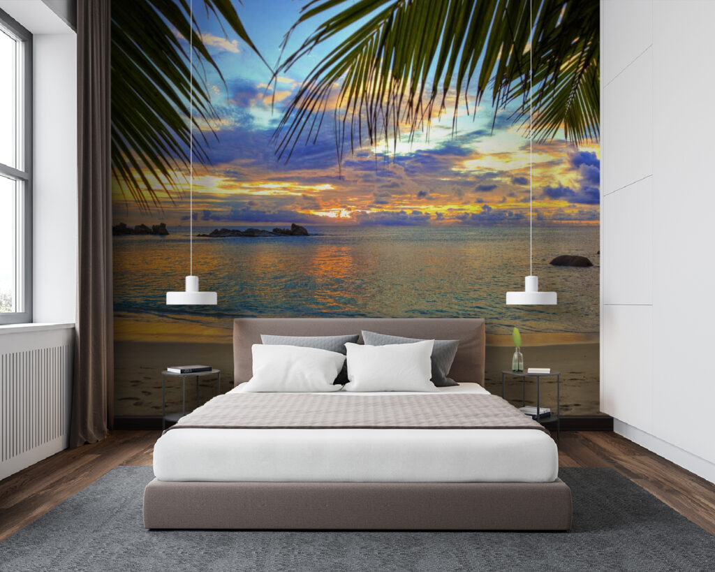 Beach with palm trees and water Beach with palm trees and water