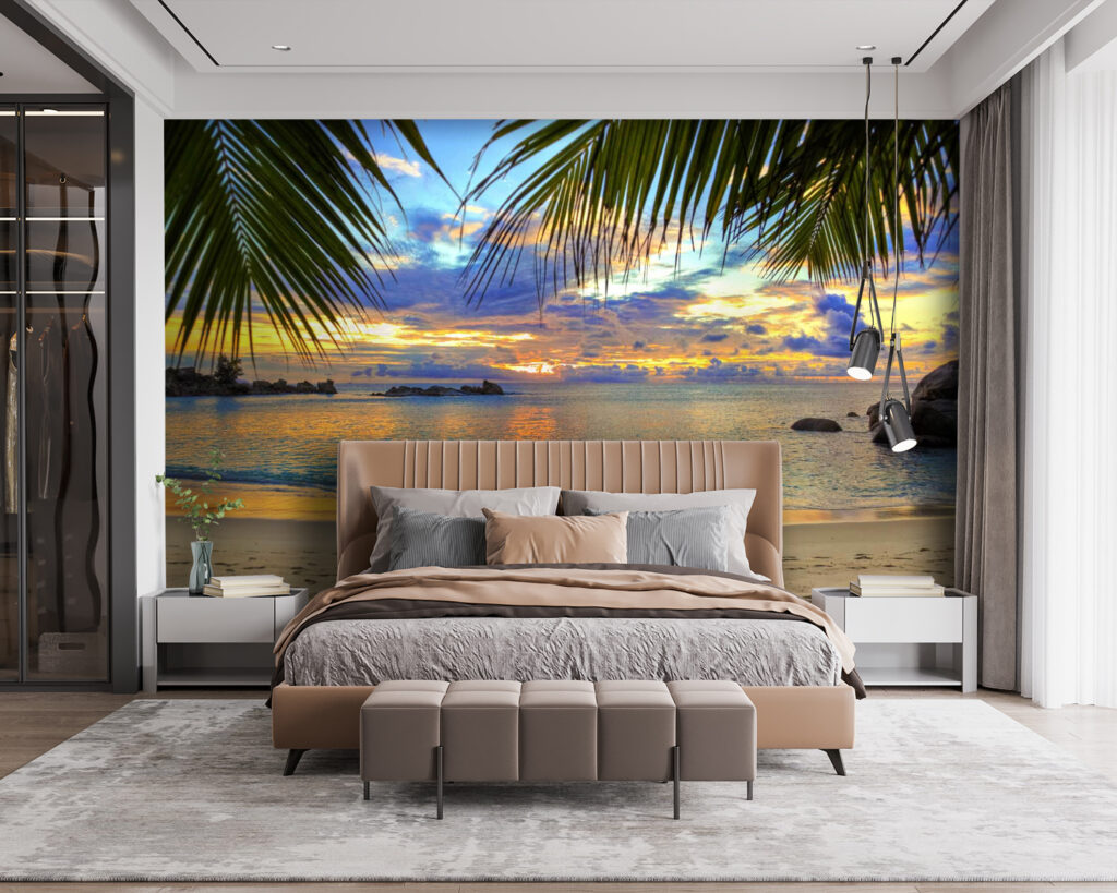 Beach with palm trees and water Beach with palm trees and water