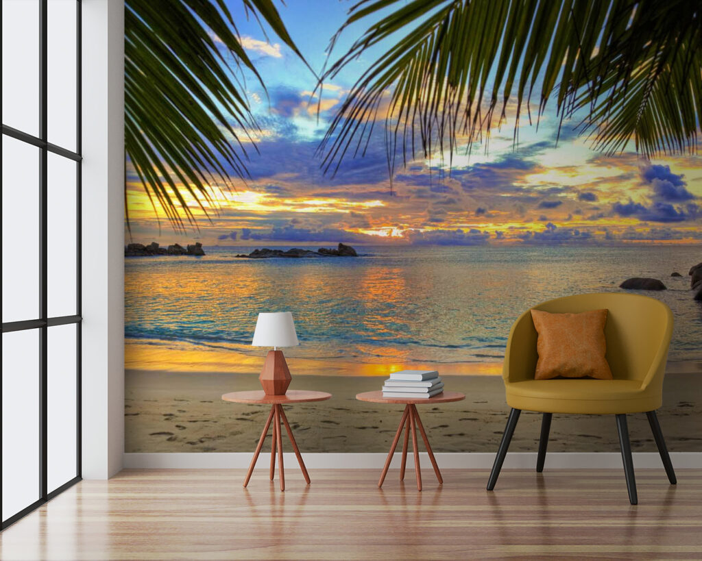 Beach with palm trees and water Beach with palm trees and water