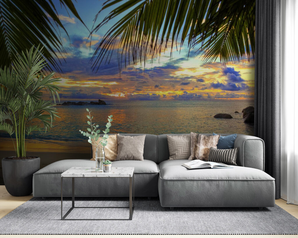 Beach with palm trees and water Beach with palm trees and water