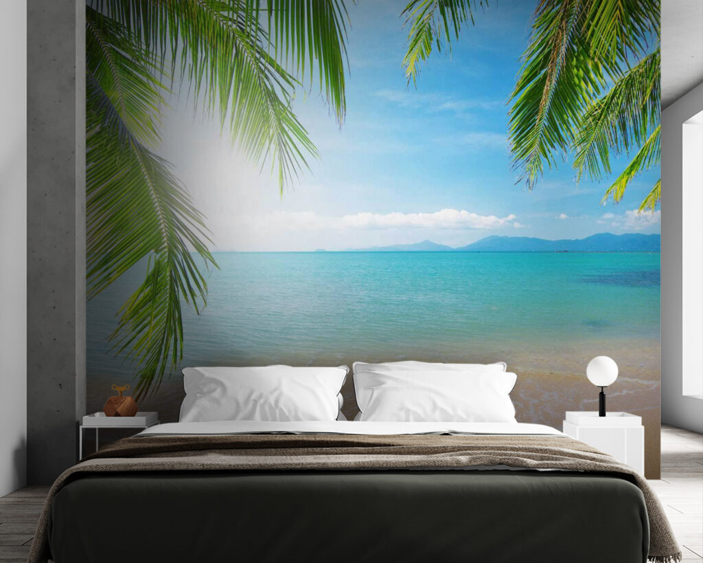 Beach with palm trees and blue water Beach with palm trees and blue water