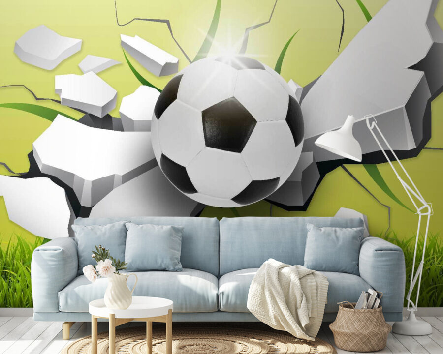 Futball labda áttörése egy falon
