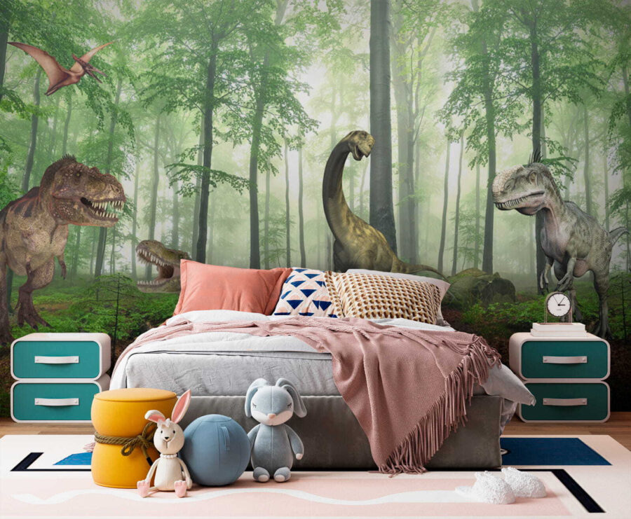 Dinoszauruszok csoportja az erdőben