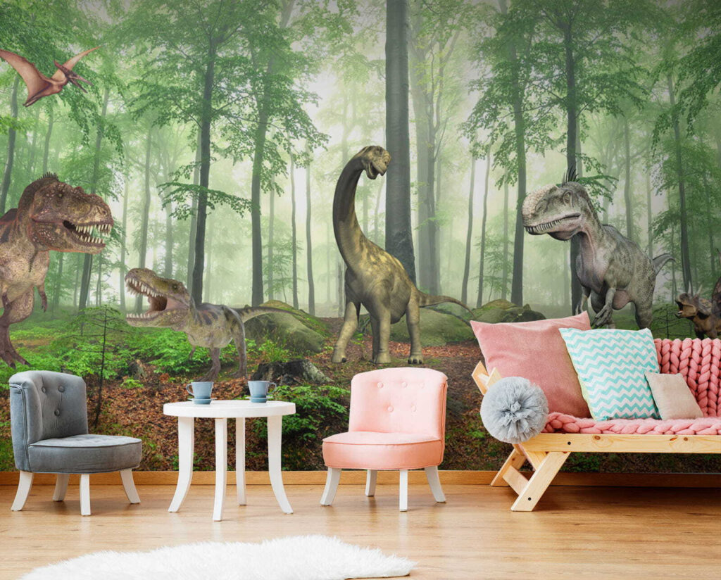 Group of dinosaurs in a forest Group of dinosaurs in a forest