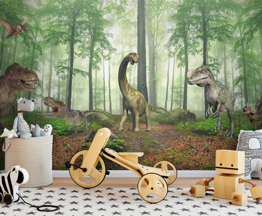Dinoszauruszok csoportja az erdőben