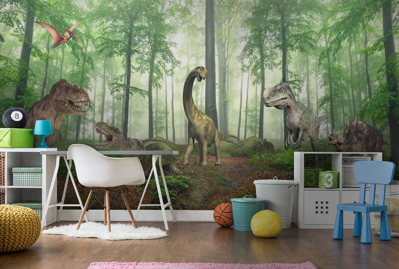 Group of dinosaurs in a forest Group of dinosaurs in a forest