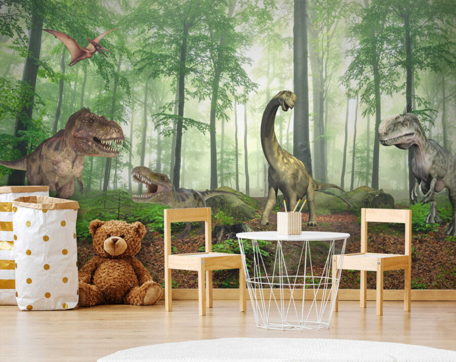 Dinoszauruszok csoportja az erdőben