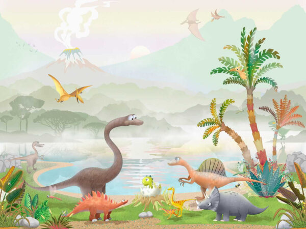 Dinoszauruszok csoportja egy tó mellett Dinoszauruszok csoportja egy tó mellett