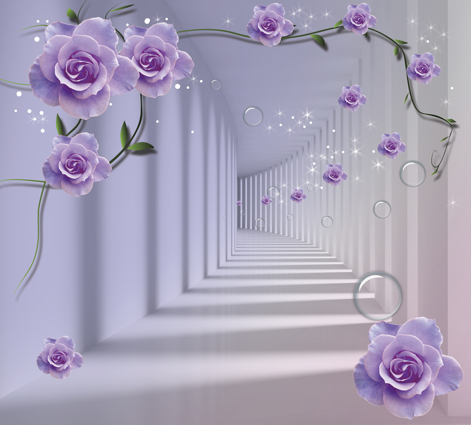 Wallpaper with purple roses and a staircase Wallpaper with purple roses and a staircase