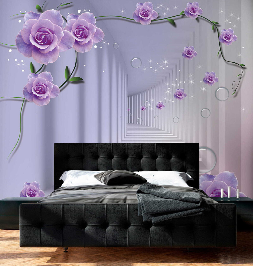 Wallpaper with purple roses and a staircase Wallpaper with purple roses and a staircase