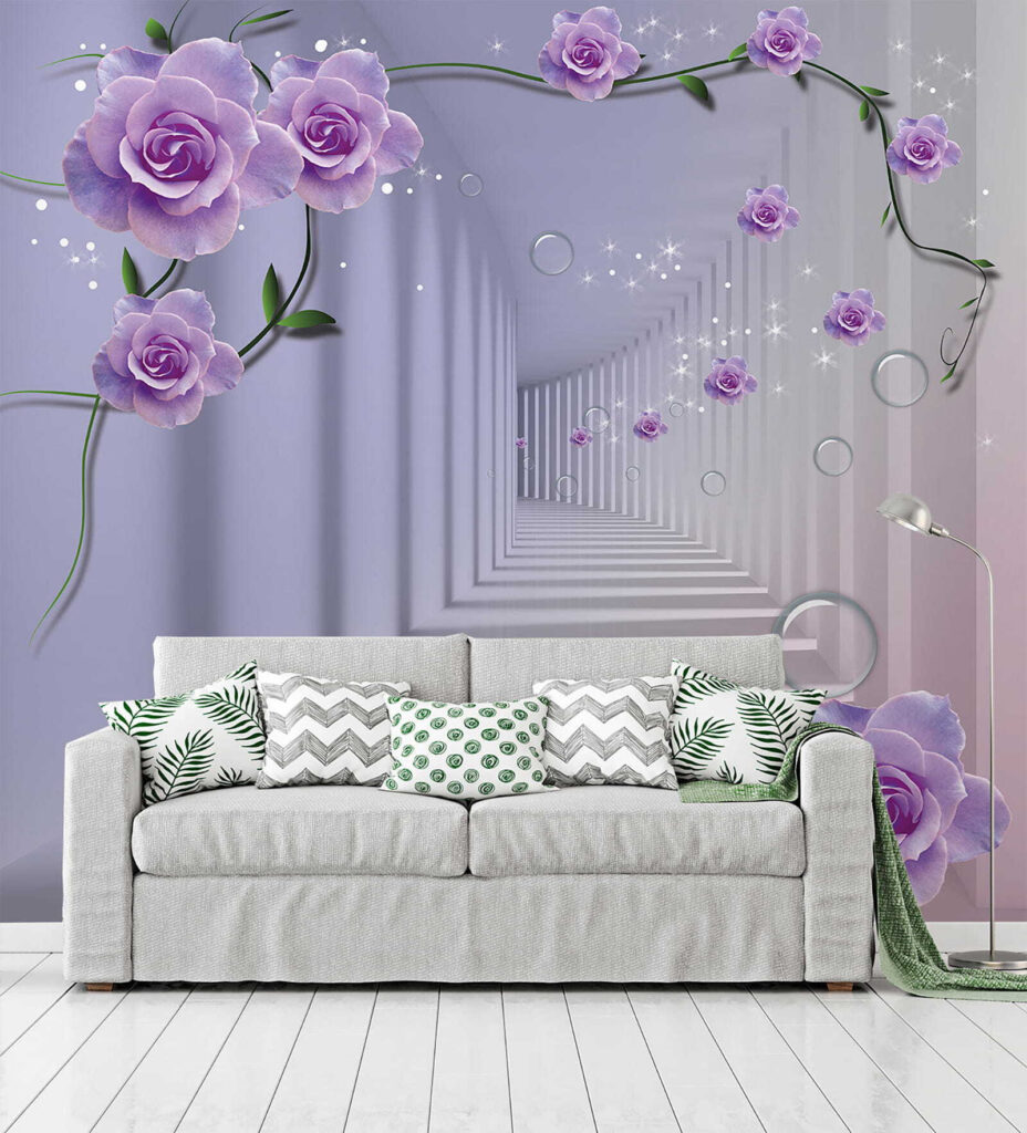 Wallpaper with purple roses and a staircase Wallpaper with purple roses and a staircase