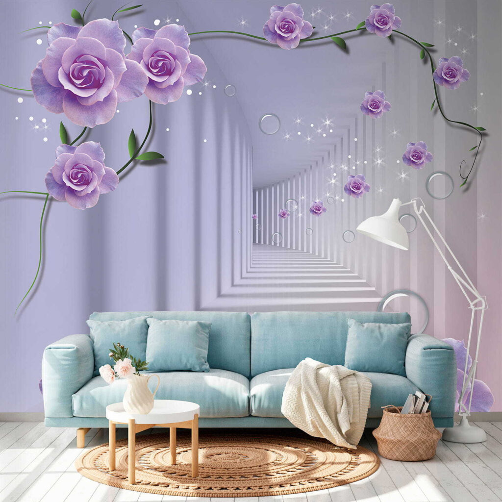 Wallpaper with purple roses and a staircase Wallpaper with purple roses and a staircase
