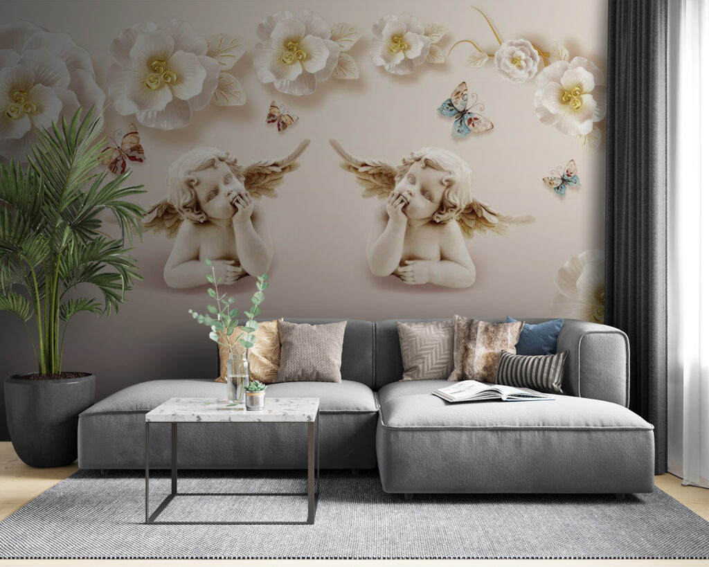 Group of angels with wings and flowers Group of angels with wings and flowers