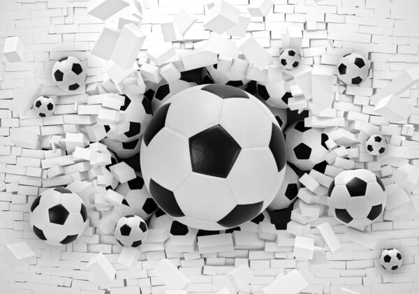 Futball-labdák csoportja egy halom téglában Futball-labdák csoportja egy halom téglában