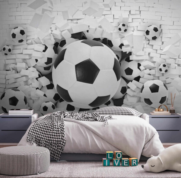 Futball-labdák csoportja egy halom téglában Futball-labdák csoportja egy halom téglában