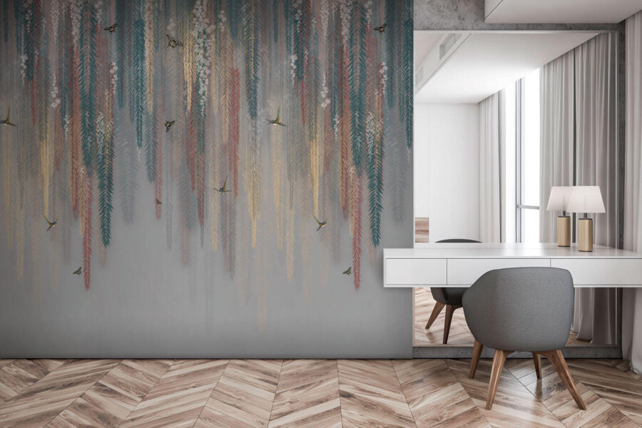 Színes virágos design pillangókkal