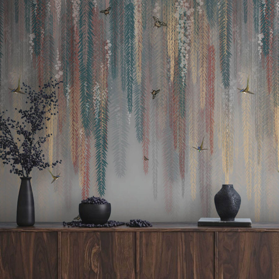 Színes virágos design pillangókkal