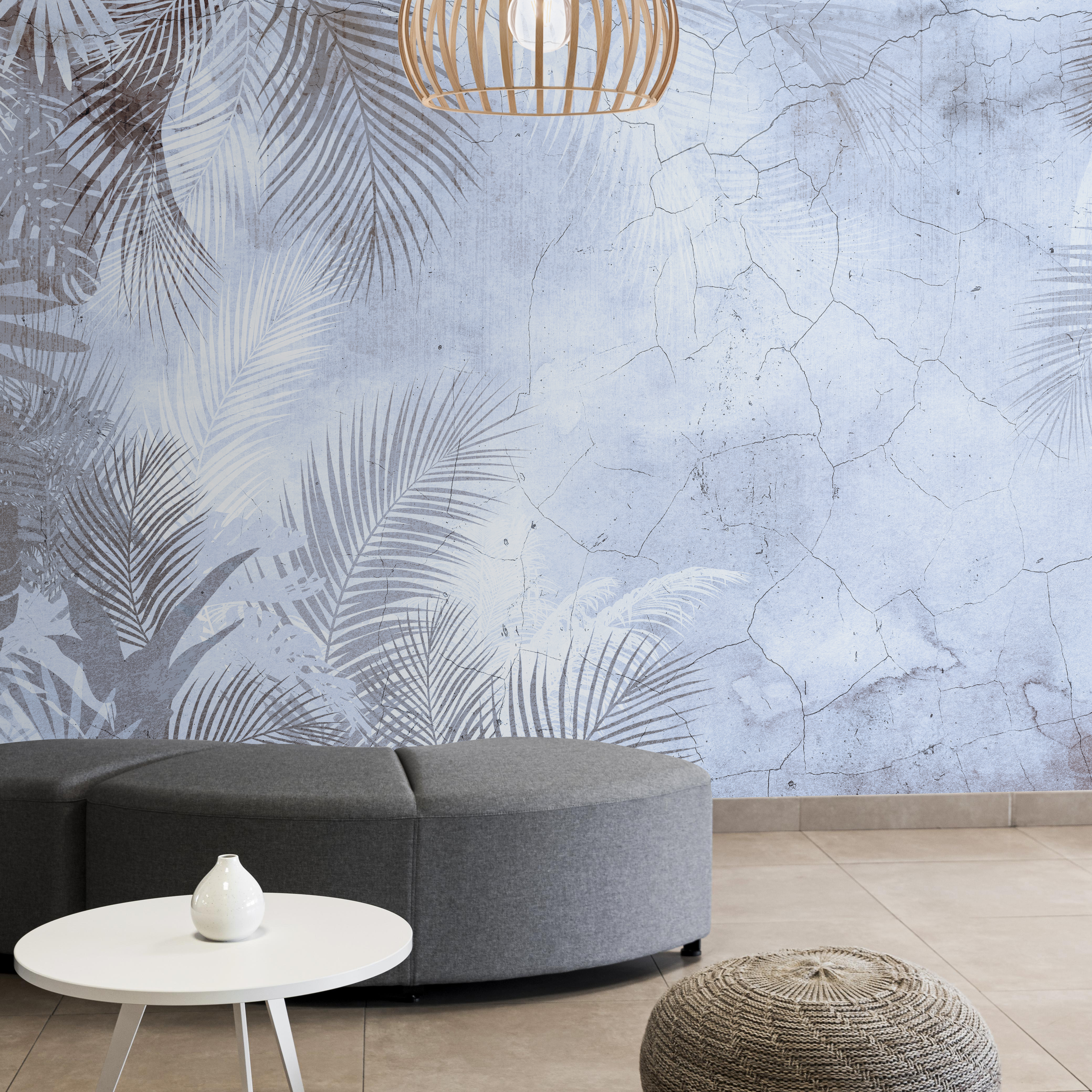 A wall with palm leaves